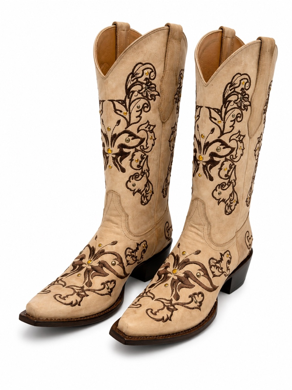 Los Altos Embroidered & Swarovski Crystal Tan Western Cowboy Boots